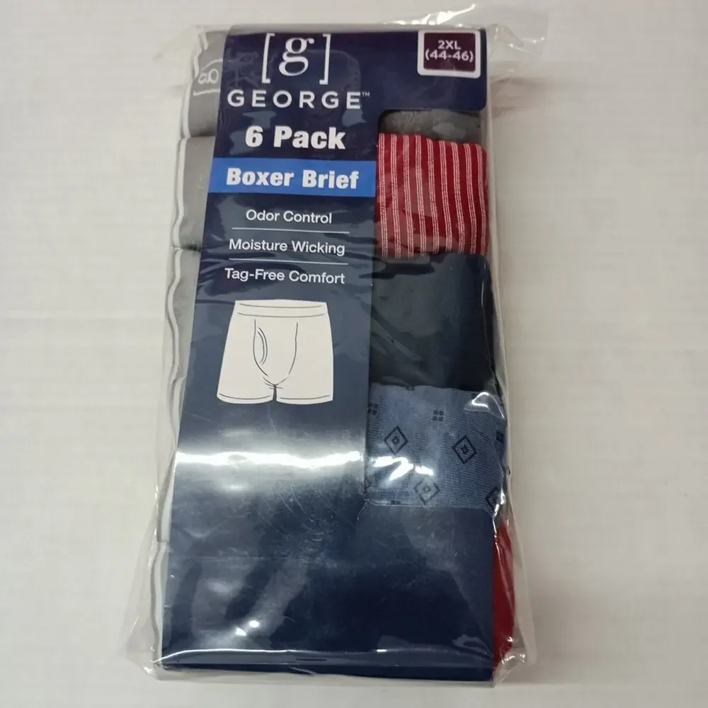 6-Pack GEORGE Men’s 2XL Boxer‎ Briefs Moisture Wicking Odor Control Tag-Free